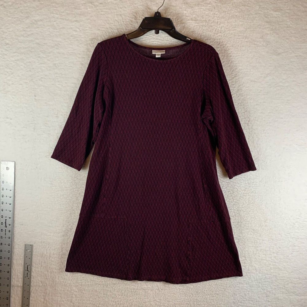 J.Jill Women's Scoop Neck 3/4 Sleeve Plaid Stretch Ponte Knit Shift Dress Size M